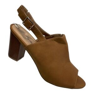 Block Heel Faux Suede Women’s Jynx Open Toe Adjustable Buckle-Tan New Size 10M